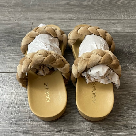 Kaanas Coco Chunky Braided Leather Slide Sandals Caramel Size 8 M - Picture 5 of 5